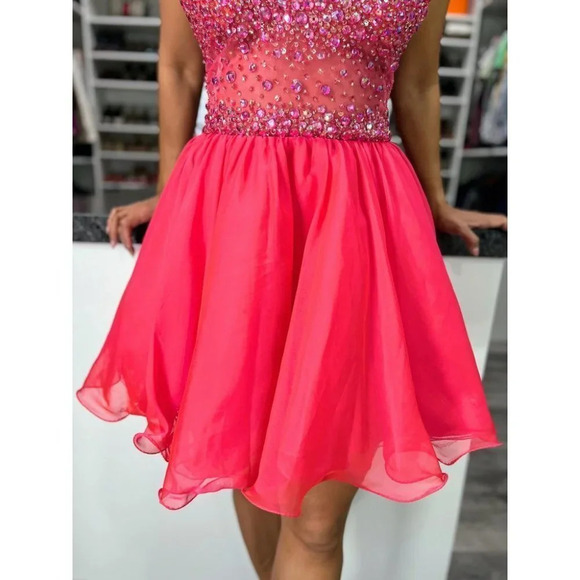 Hannah S 27074 Halter Pink Beaded Barbiecore Formal Dress $298 - Picture 4 of 11
